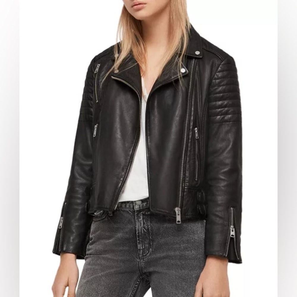 Allsaints papin biker leather jacket size 00, only worn once